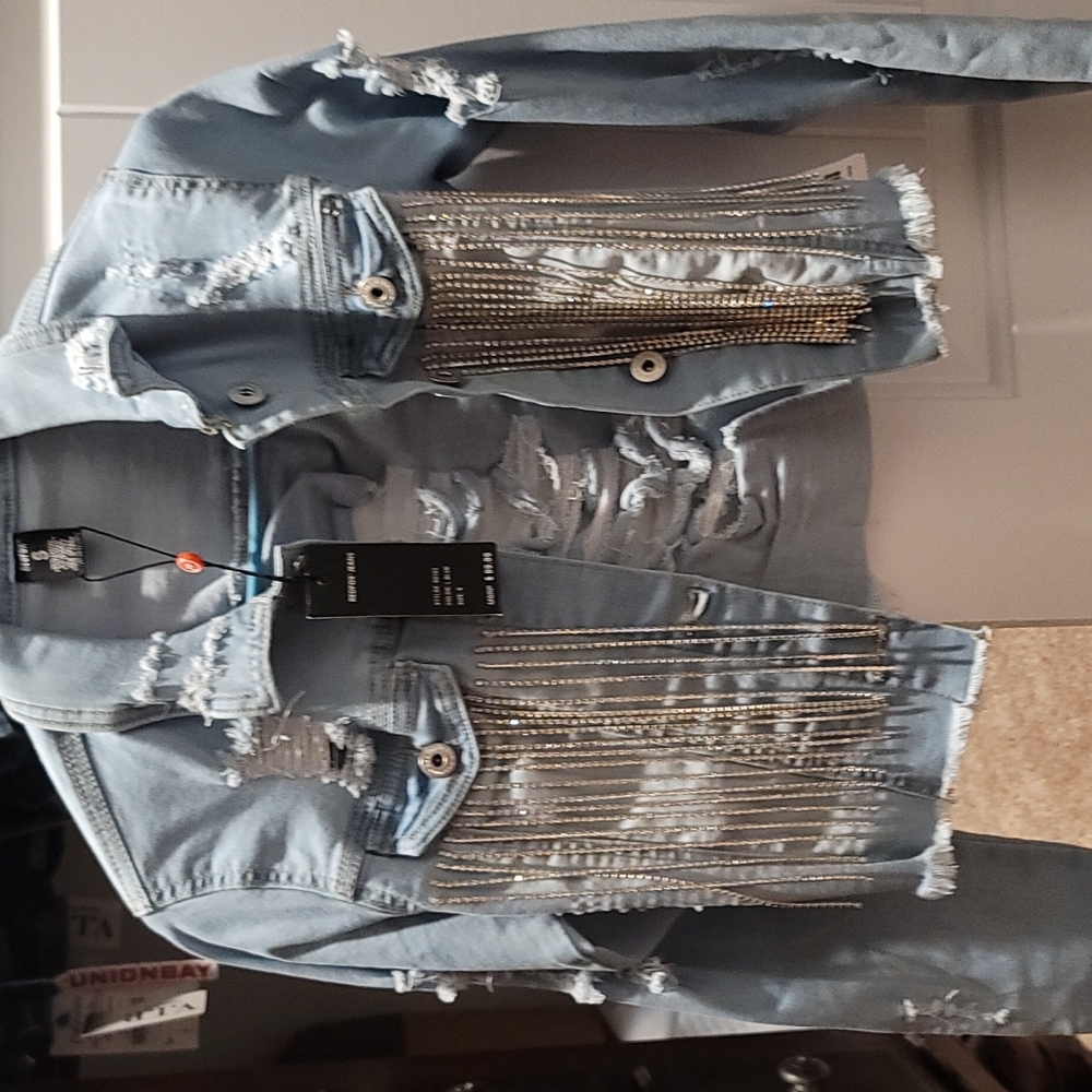 Nwt jacket and jean set with hanging rhinestones